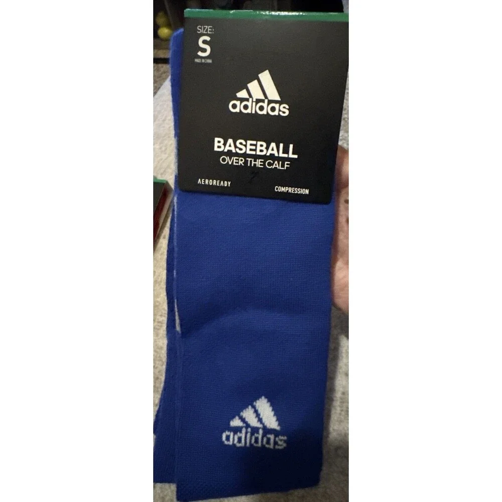 NEW ONE PAIR YOUTH ADIDAS  BASEBALL SOCKS OVER THE CALF COMPRESSION BLUE SMALL